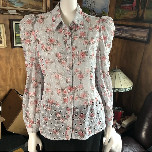 Floral Cottagecore Eyelet Blouse - Picture 2 of 6